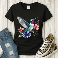 Hummingbird Floral Bird Artwork Women's T-Shirt thumb 3