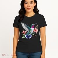 Hummingbird Floral Bird Artwork Women's T-Shirt thumb 4