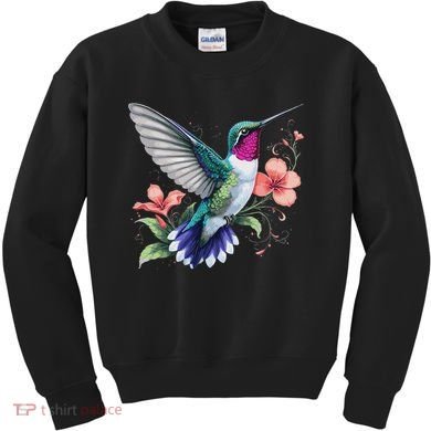 Hummingbird Floral Bird Artwork Kids Sweatshirt