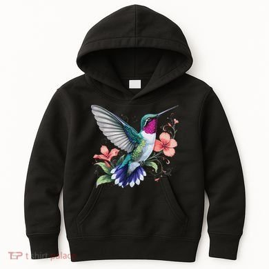 Hummingbird Floral Bird Artwork Kids Hoodie