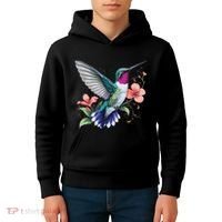 Hummingbird Floral Bird Artwork Kids Hoodie thumb 4