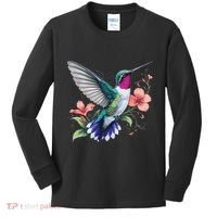Hummingbird Floral Bird Artwork Kids Long Sleeve Shirt thumb 0
