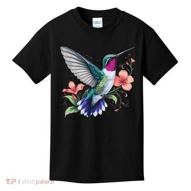 Hummingbird Floral Bird Artwork Kids T-Shirt