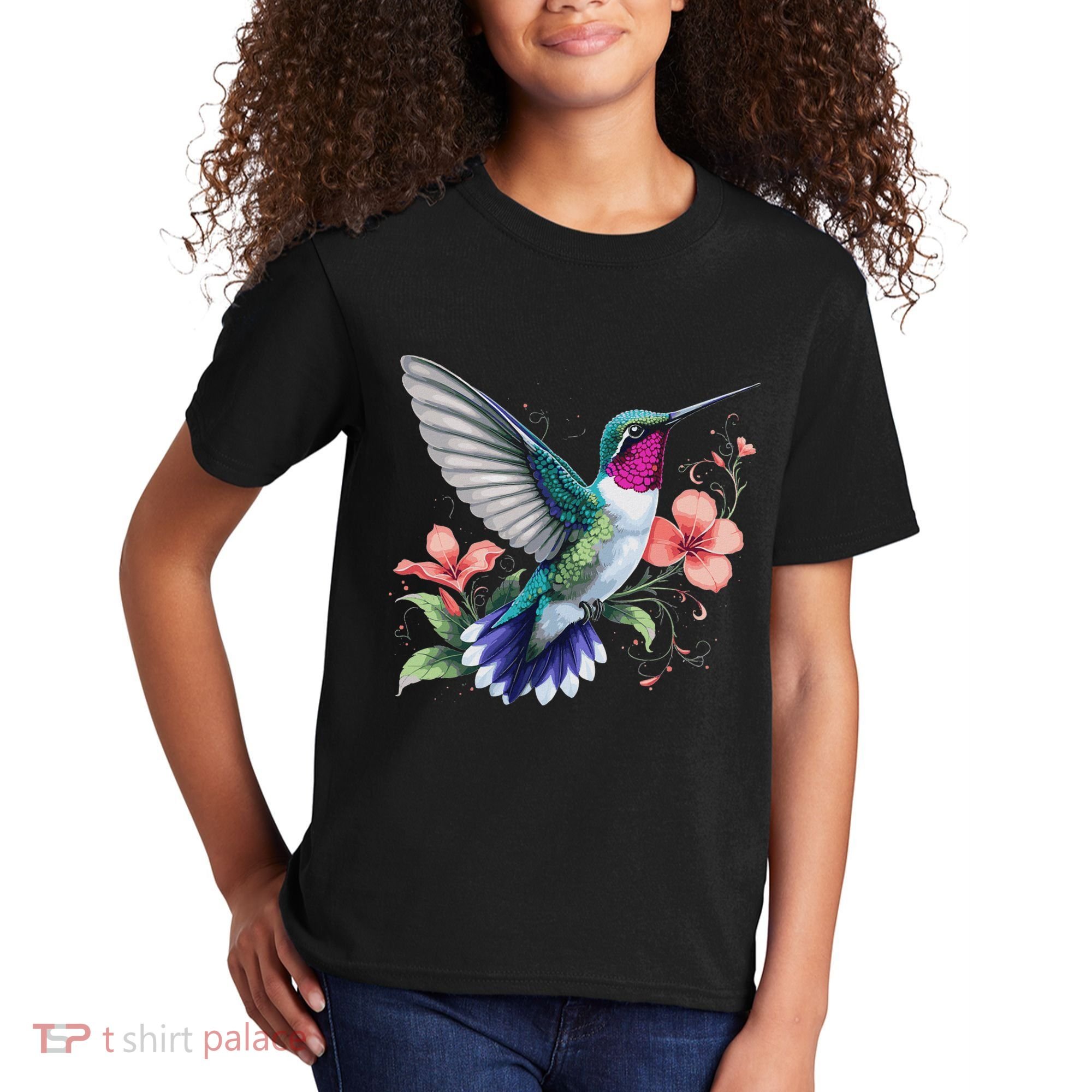 Hummingbird Floral Bird Artwork Kids T-Shirt