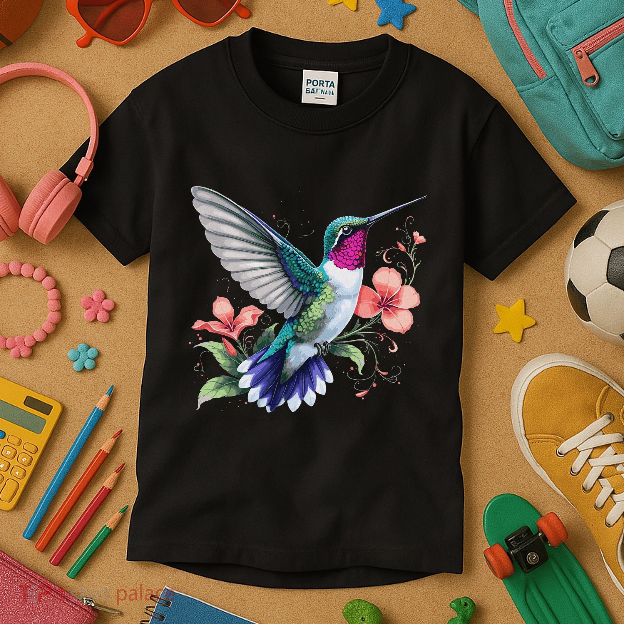 Hummingbird Floral Bird Artwork Kids T-Shirt