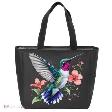 Hummingbird Floral Bird Artwork Tote Bag