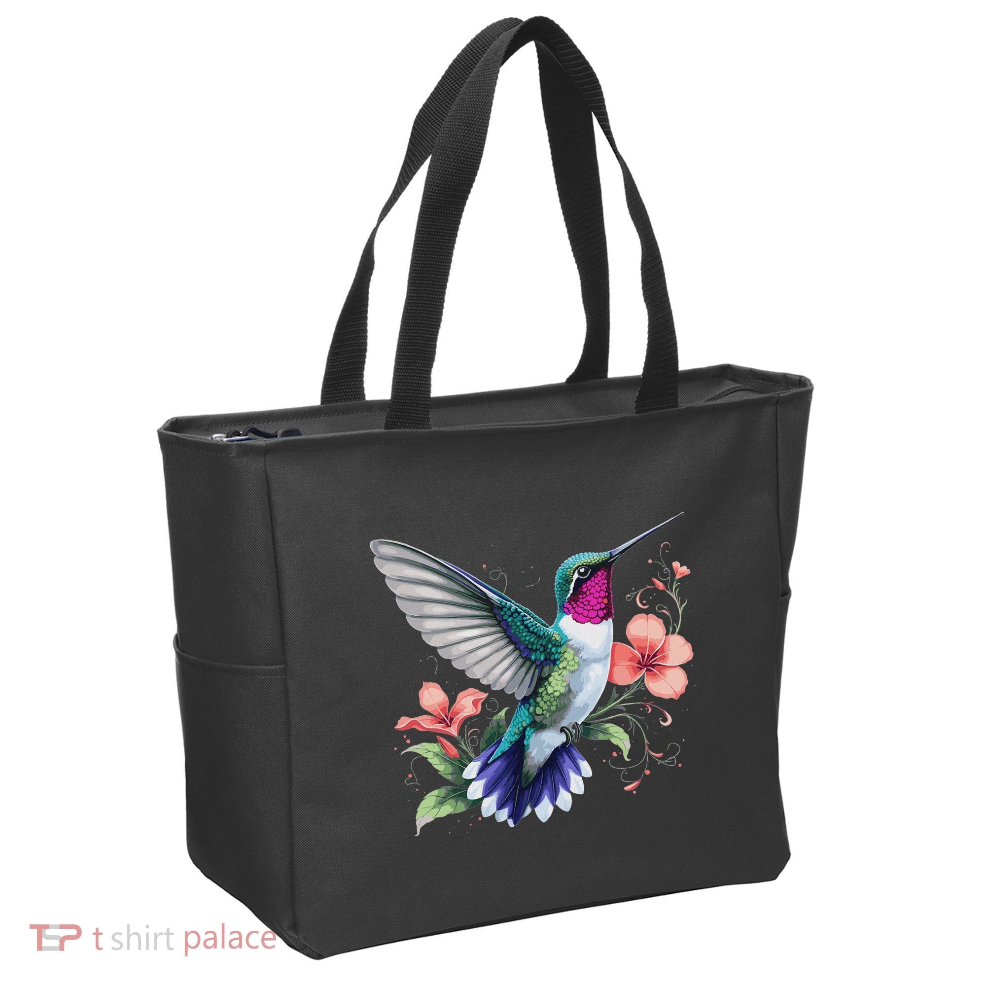 Hummingbird Floral Bird Artwork Tote Bag