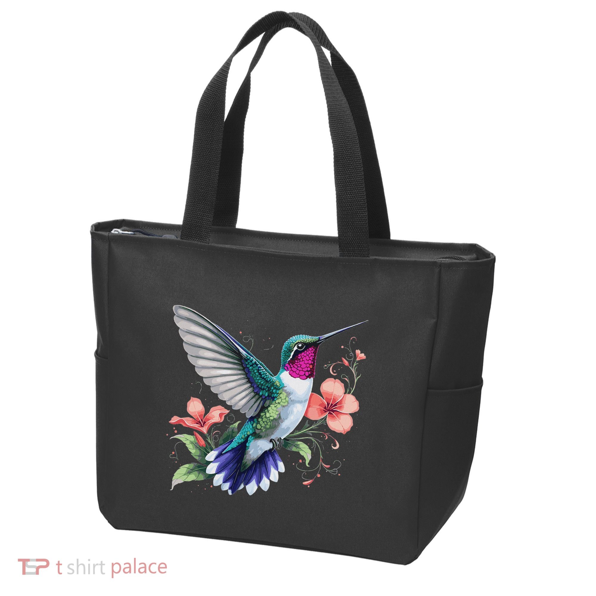 Hummingbird Floral Bird Artwork Tote Bag