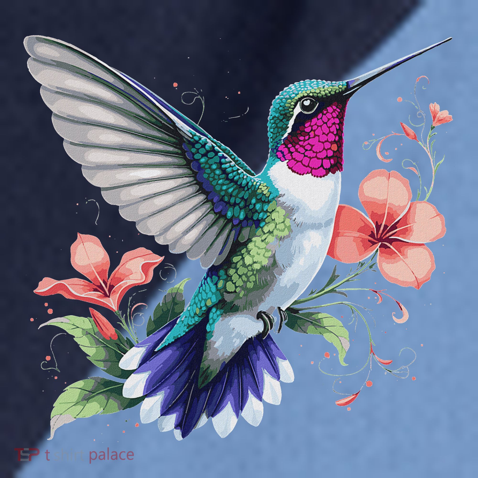 Hummingbird Floral Bird Artwork Raglan Baseball Sleeve Shirt