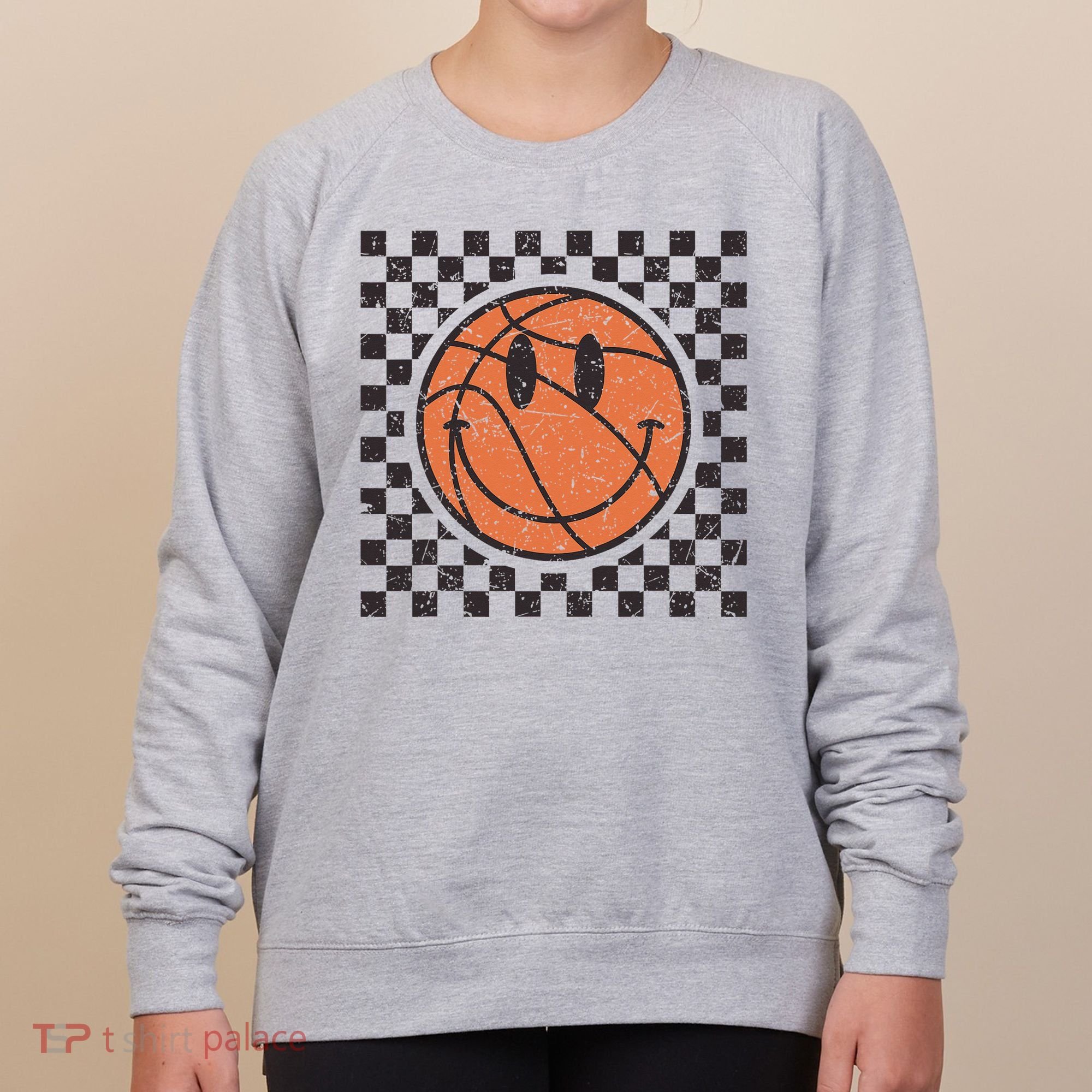 Happy Face Basketball Lover Smile Face Funny Smiling Women's Sweatshirt