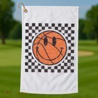 Happy Face Basketball Lover Smile Face Funny Smiling Golf Towel thumb 1