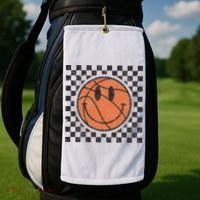 Happy Face Basketball Lover Smile Face Funny Smiling Golf Towel thumb 2