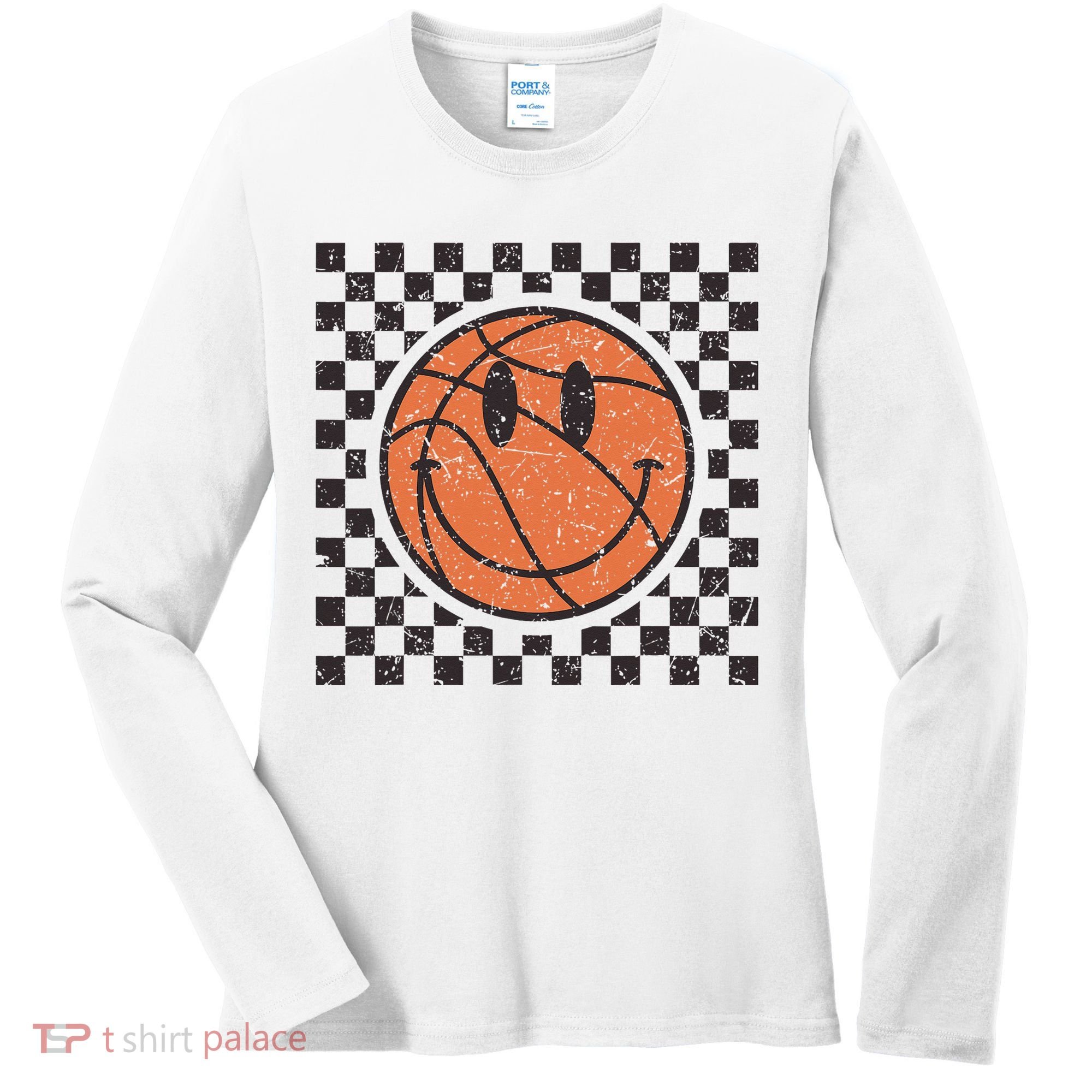 Happy Face Basketball Lover Smile Face Funny Smiling Women's Long Sleeve Shirt