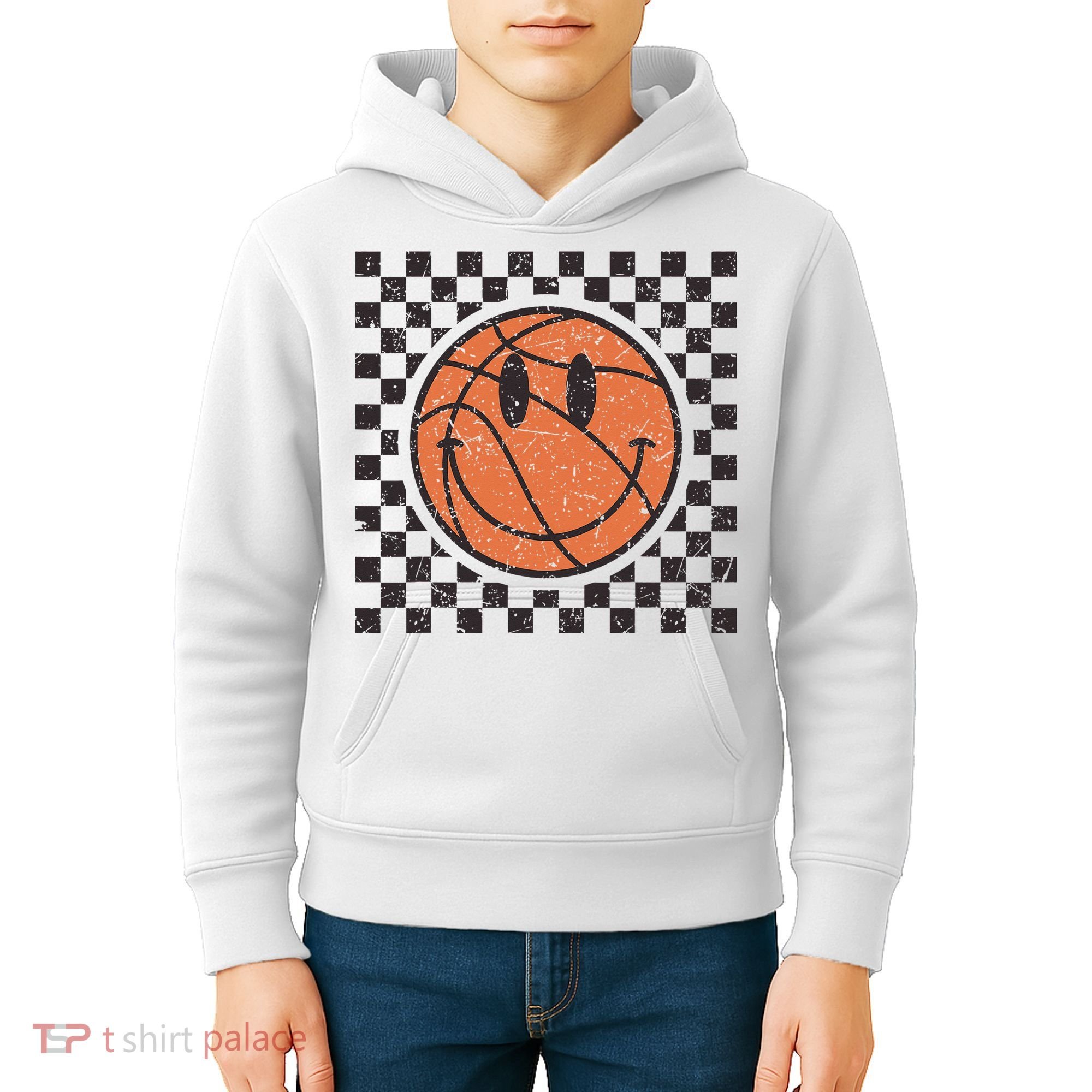 Happy Face Basketball Lover Smile Face Funny Smiling Kids Hoodie