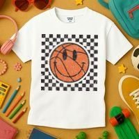 Happy Face Basketball Lover Smile Face Funny Smiling Kids T-Shirt thumb 3