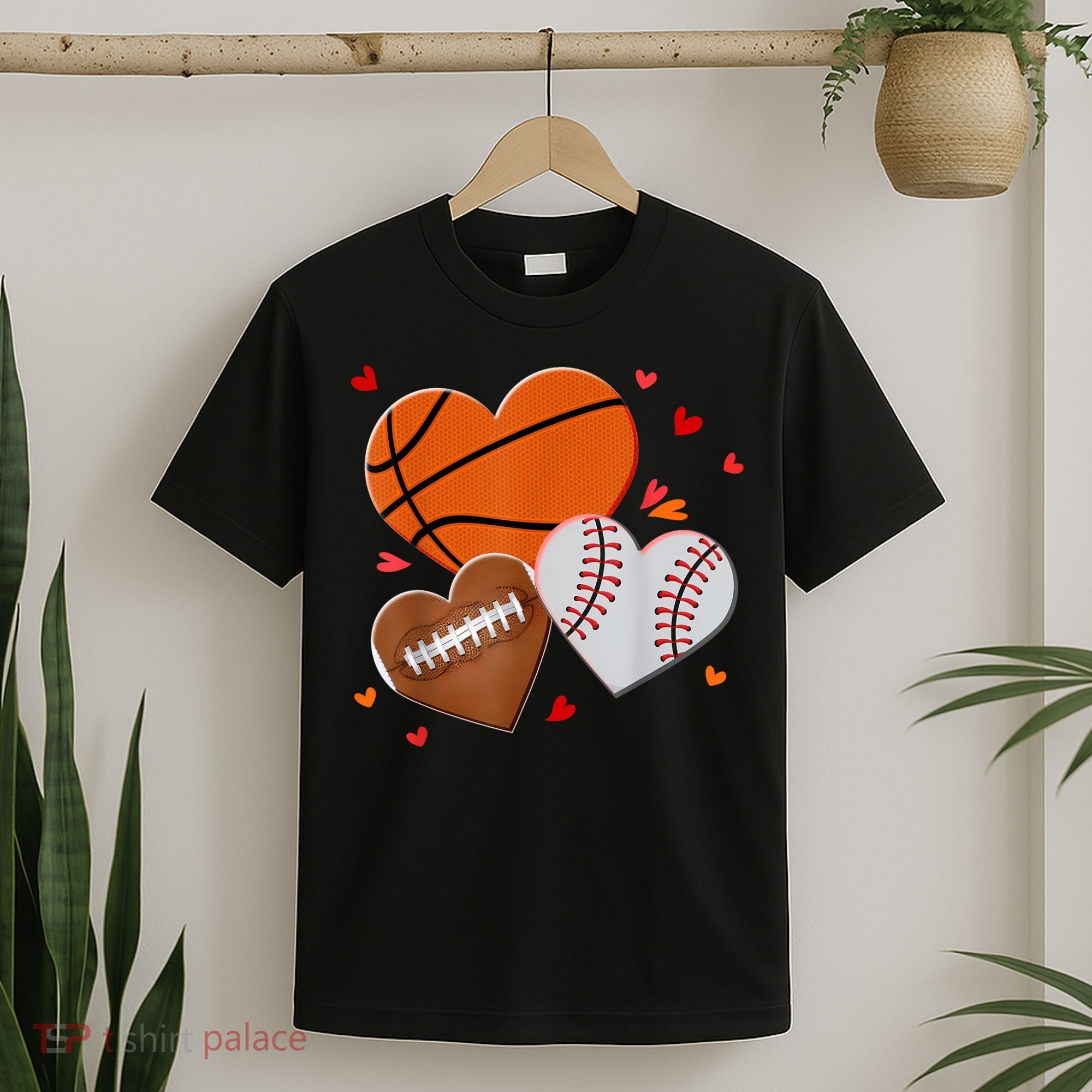 Heart Football Basketball Baseball Valentines Day Boy T-Shirt