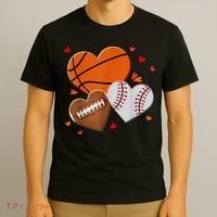 Heart Football Basketball Baseball Valentines Day Boy T-Shirt thumb 3