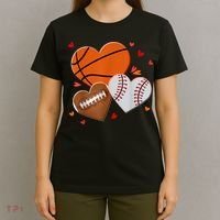 Heart Football Basketball Baseball Valentines Day Boy T-Shirt thumb 4