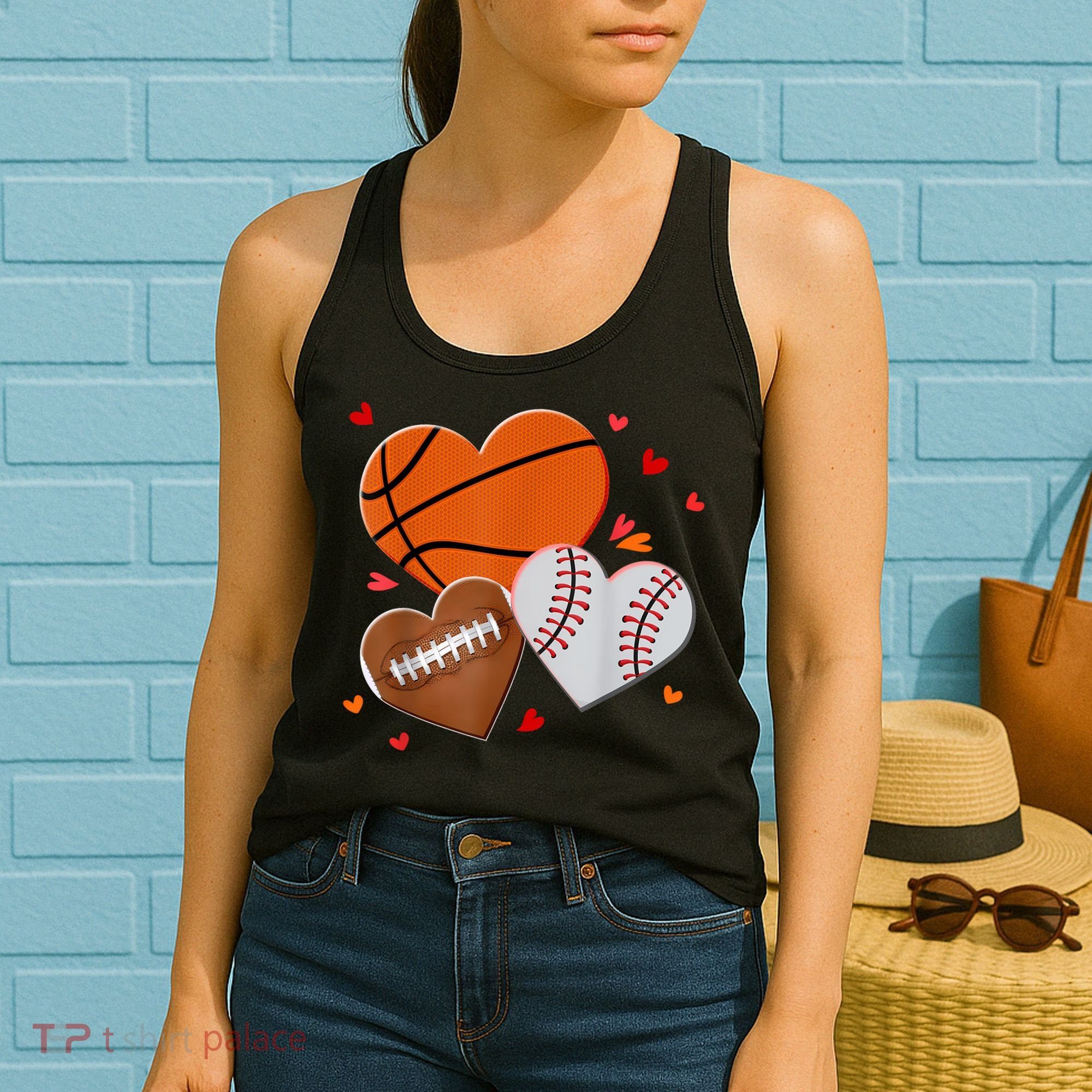 Heart Football Basketball Baseball Valentines Day Boy Women's Tank Top