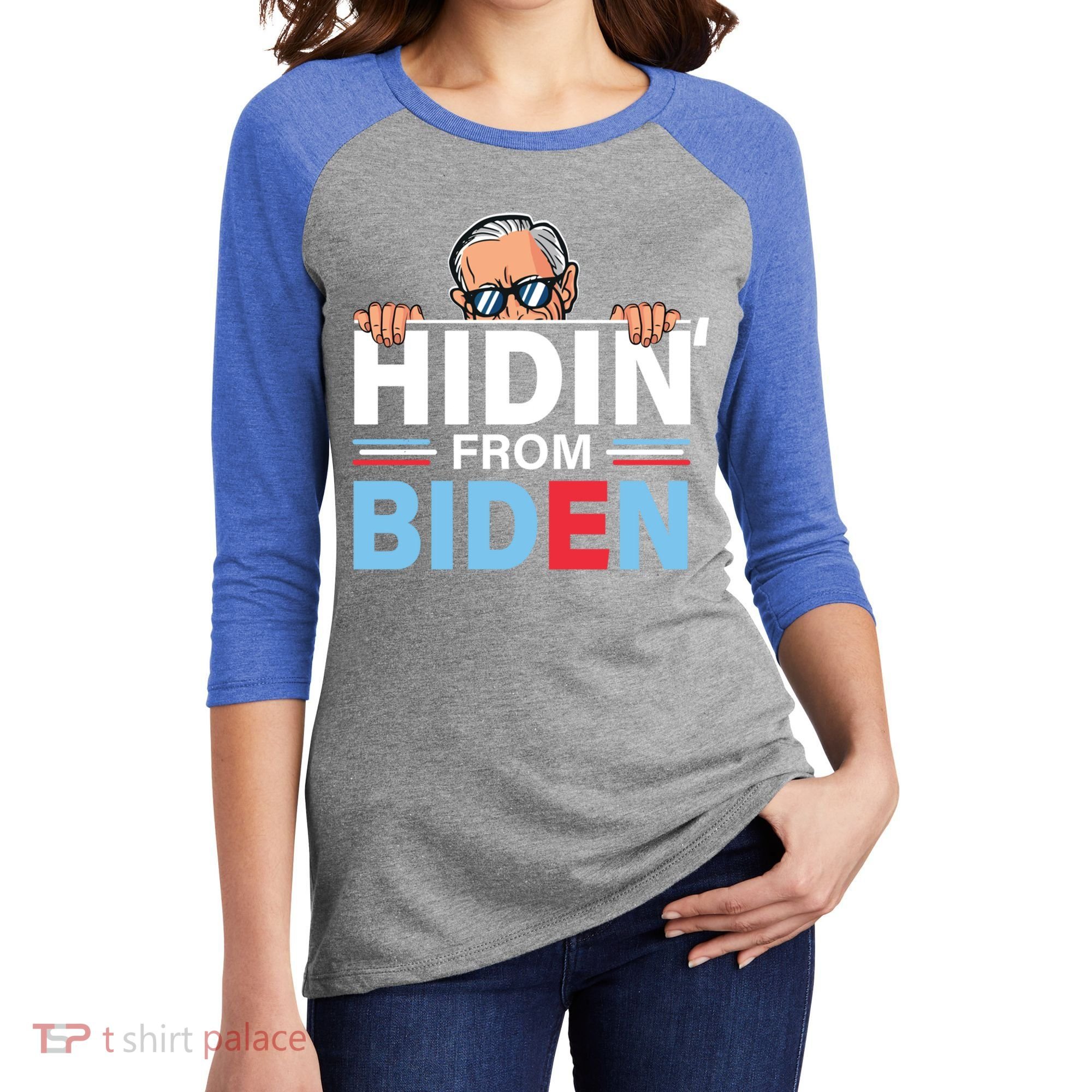 Hidin From Biden Gift Anti Joe Biden Hiding Political Gift Women's Tri-Blend 3/4-Sleeve Raglan Shirt