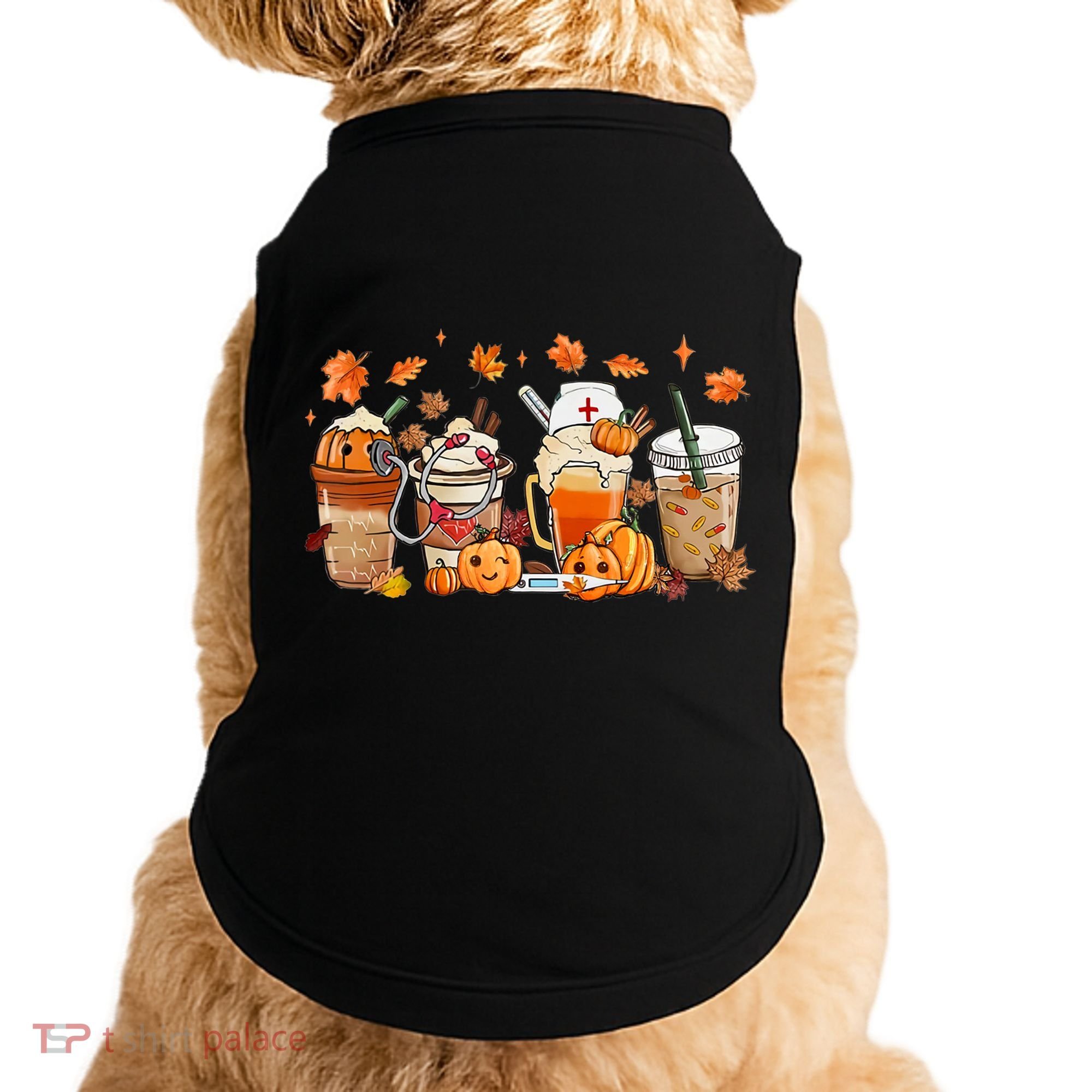 Happy Fall Coffee Latte Cups Stethoscope Nurse Doggie Tank