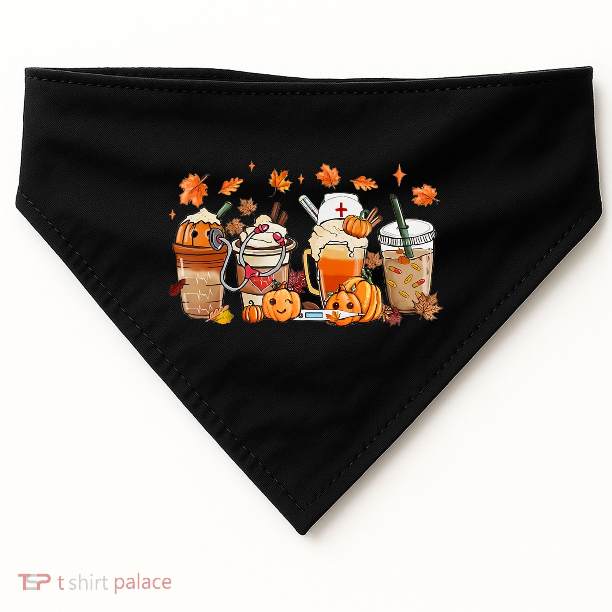 Happy Fall Coffee Latte Cups Stethoscope Nurse USA-Made Doggie Bandana
