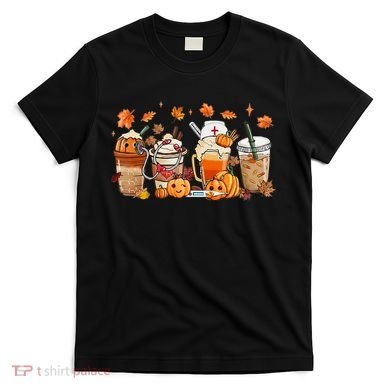 Happy Fall Coffee Latte Cups Stethoscope Nurse T-Shirt
