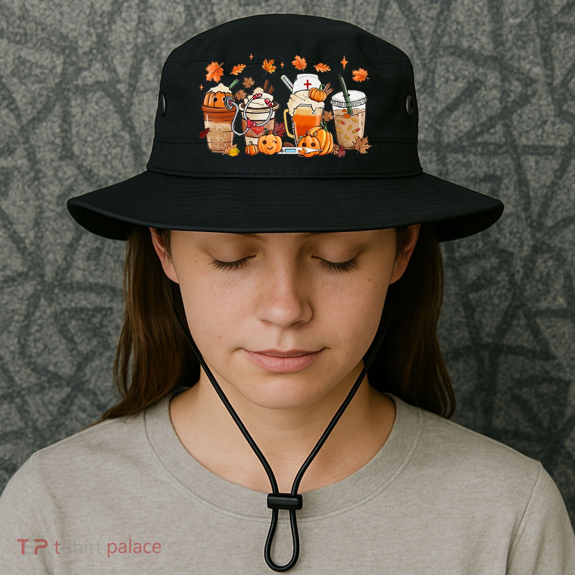 Happy Fall Coffee Latte Cups Stethoscope Nurse Bucket Hat
