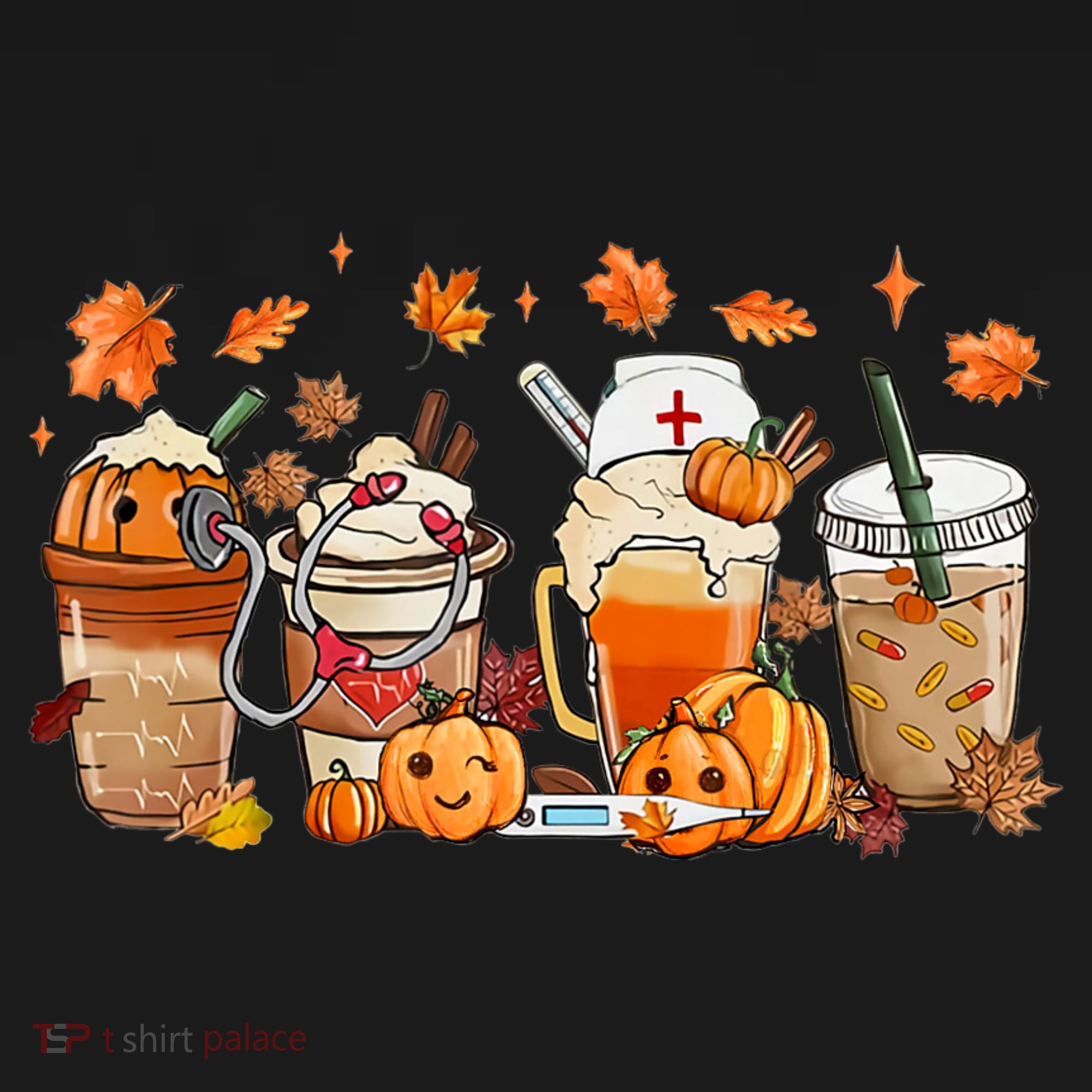 Happy Fall Coffee Latte Cups Stethoscope Nurse Polo