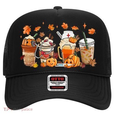 Happy Fall Coffee Latte Cups Stethoscope Nurse Hat