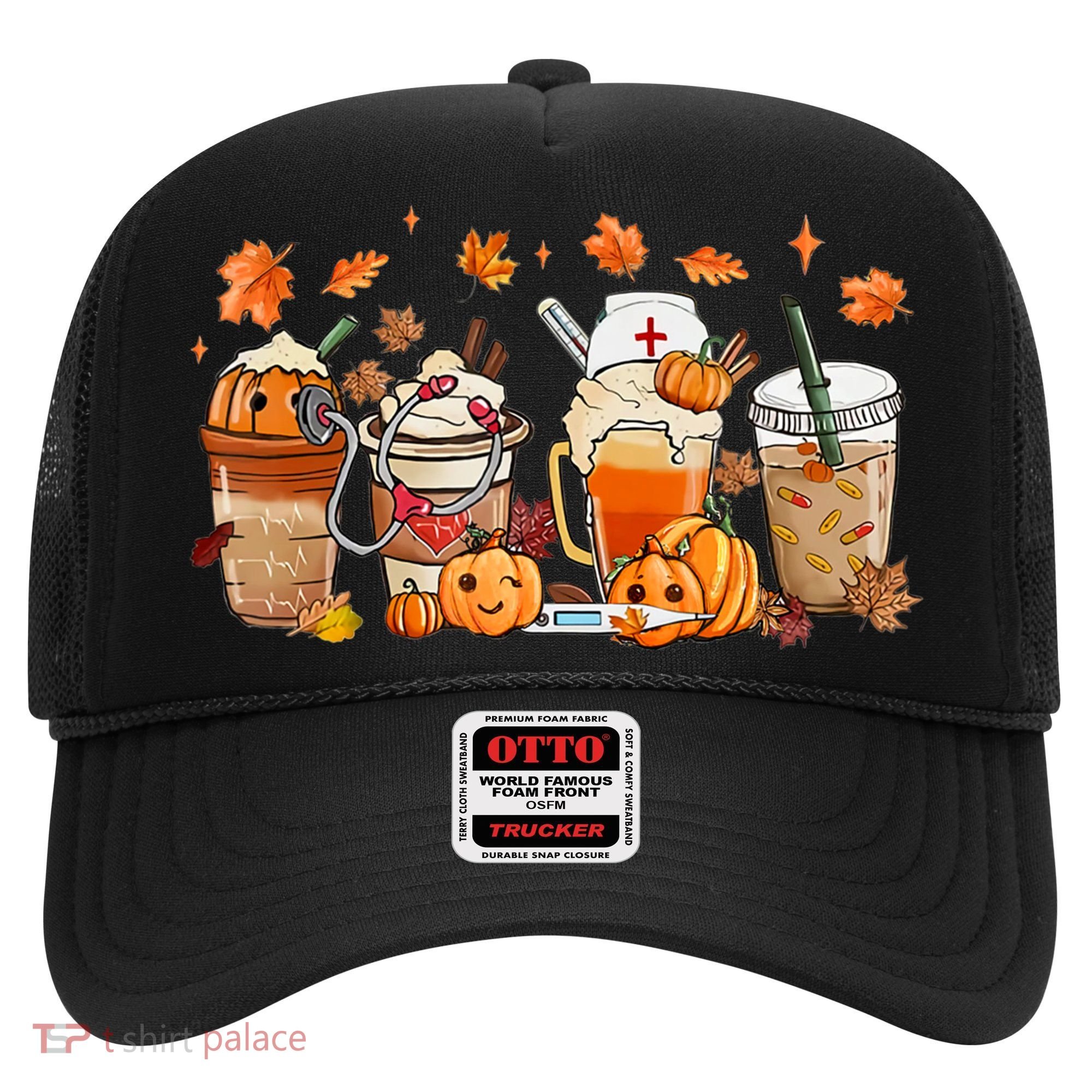 Happy Fall Coffee Latte Cups Stethoscope Nurse Hat
