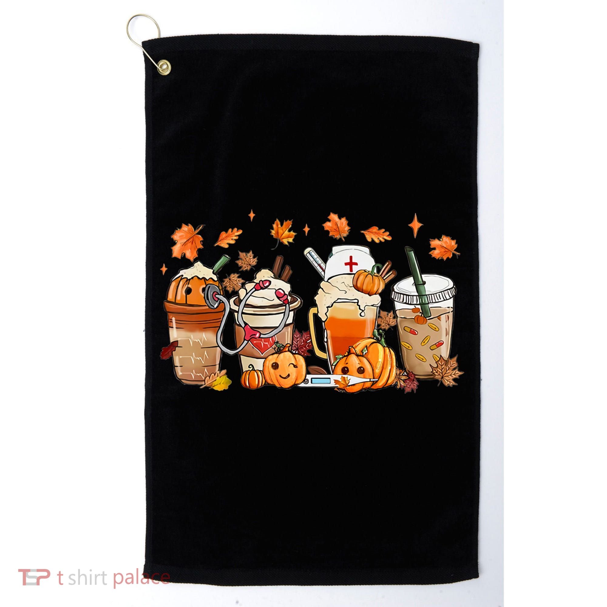 Happy Fall Coffee Latte Cups Stethoscope Nurse Golf Towel