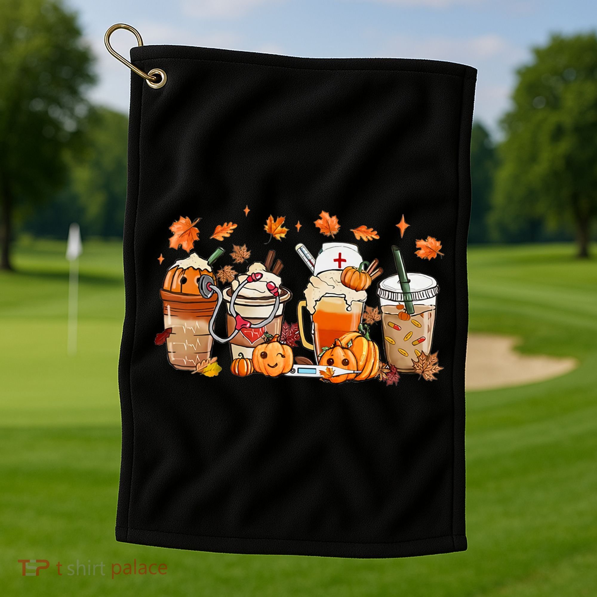 Happy Fall Coffee Latte Cups Stethoscope Nurse Golf Towel