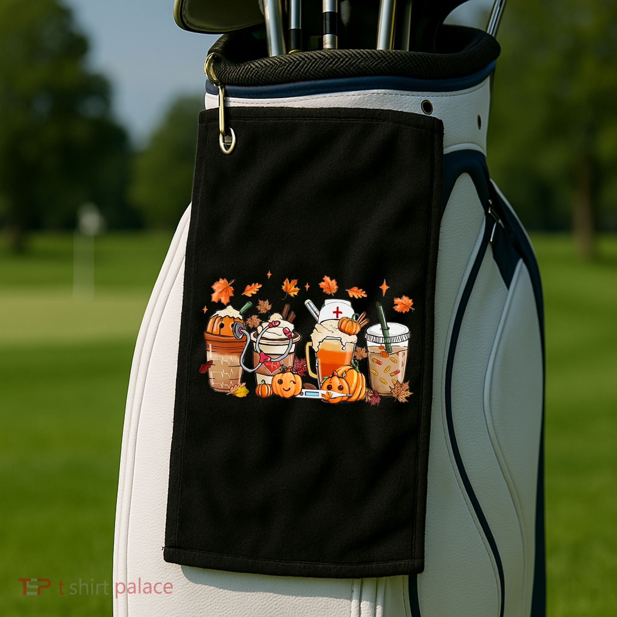 Happy Fall Coffee Latte Cups Stethoscope Nurse Golf Towel