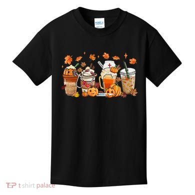 Happy Fall Coffee Latte Cups Stethoscope Nurse Kids T-Shirt