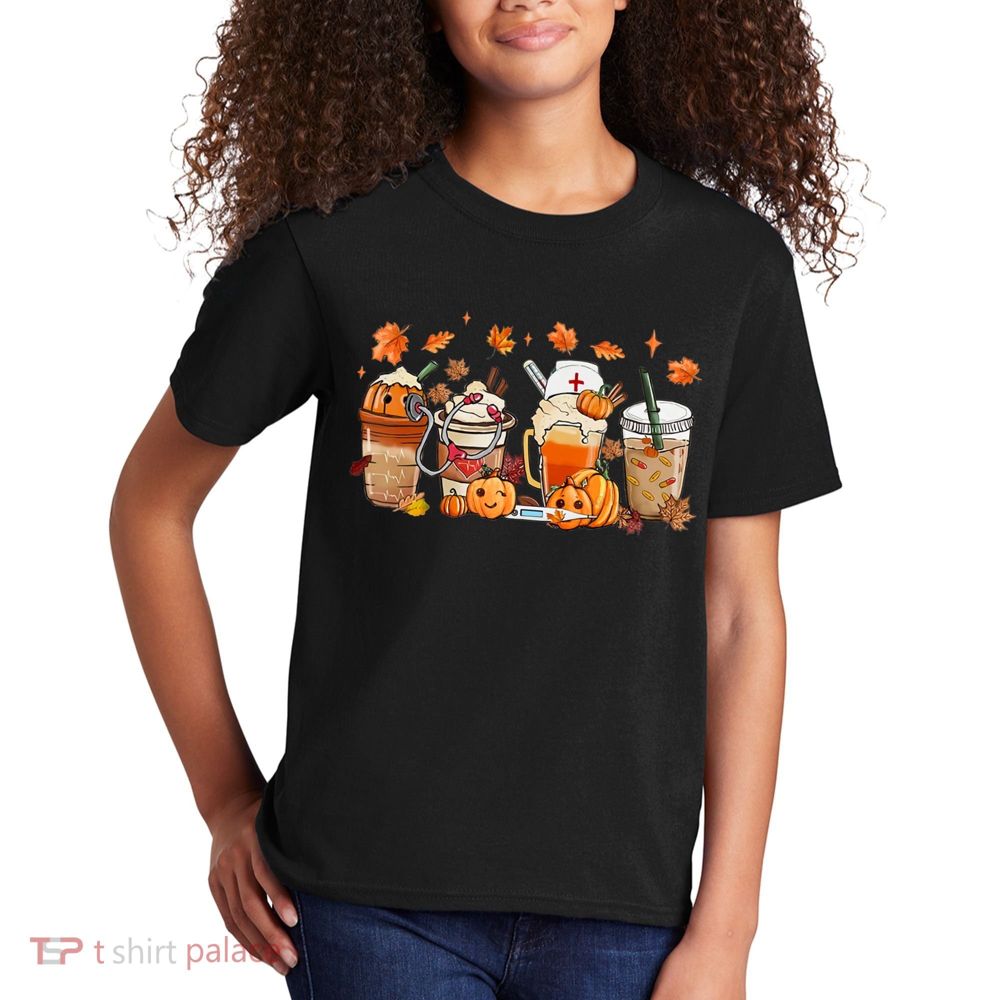 Happy Fall Coffee Latte Cups Stethoscope Nurse Kids T-Shirt
