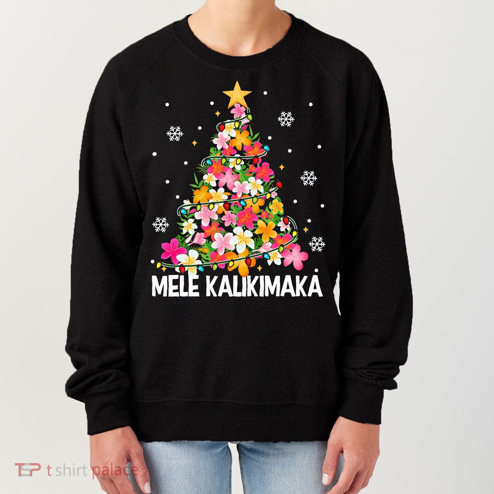 Hawaiian Floral Christmas Tree Mele Kalikimaka Tropical Xmas Women's Sweatshirt