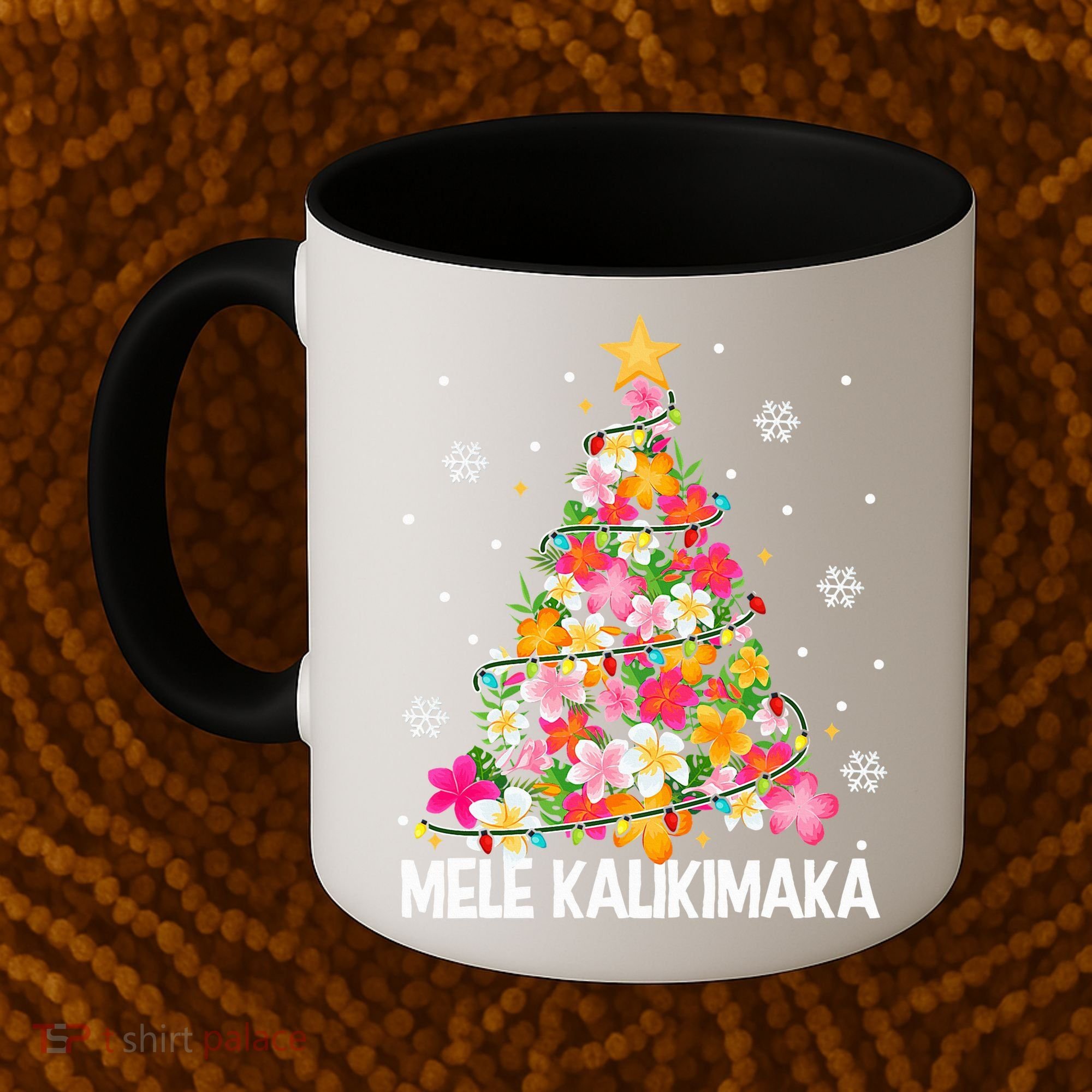 Hawaiian Floral Christmas Tree Mele Kalikimaka Tropical Xmas Coffee Mug