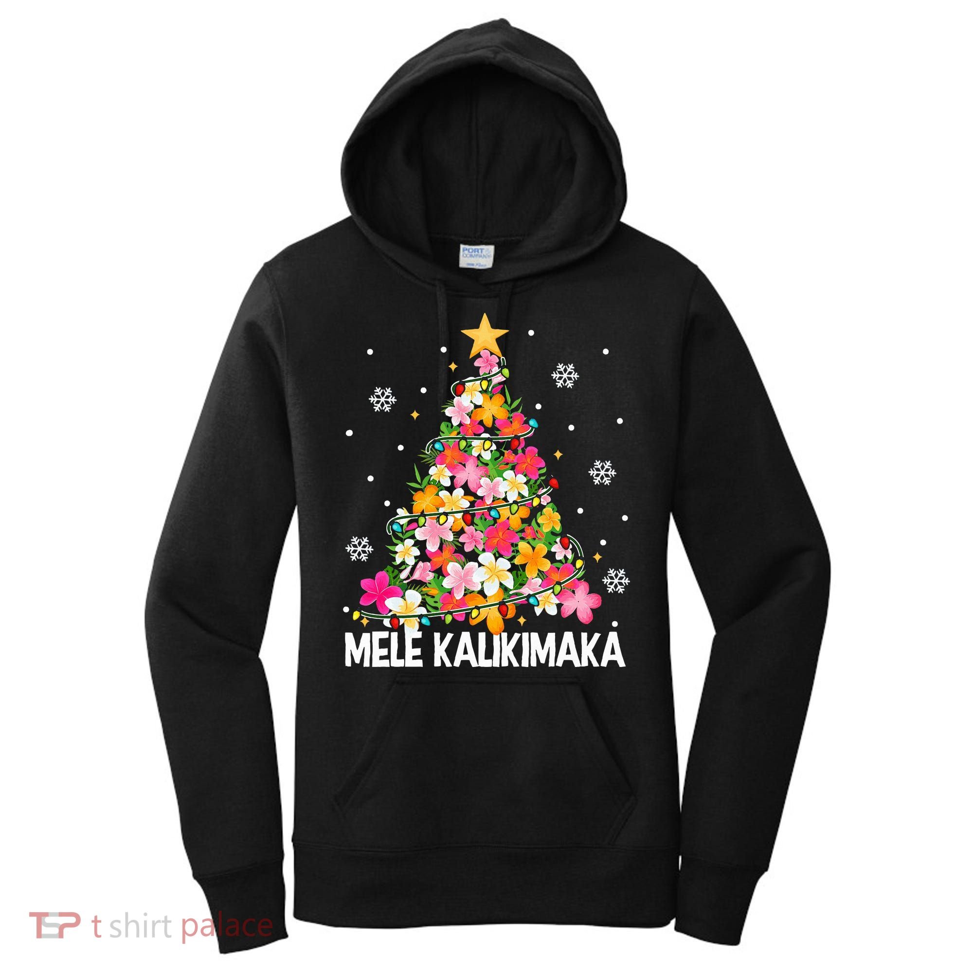 Hawaiian Floral Christmas Tree Mele Kalikimaka Tropical Xmas Women's Hoodie