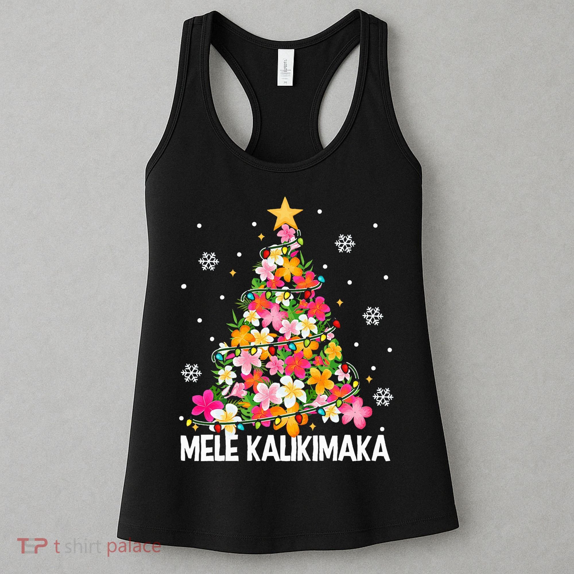 Hawaiian Floral Christmas Tree Mele Kalikimaka Tropical Xmas Women's Tank Top