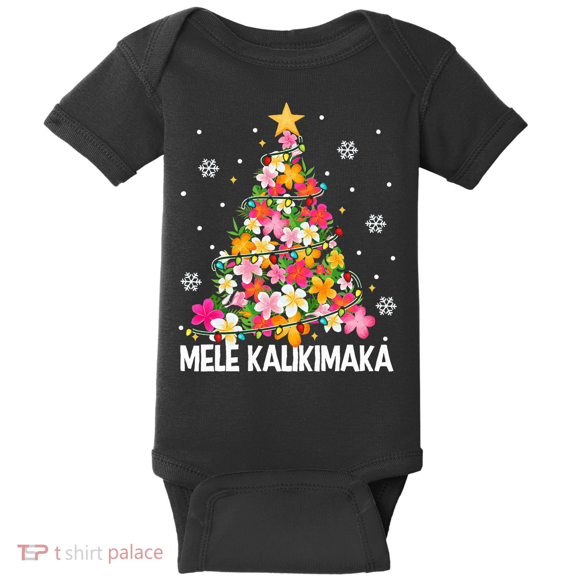 Hawaiian Floral Christmas Tree Mele Kalikimaka Tropical Xmas Baby Bodysuit