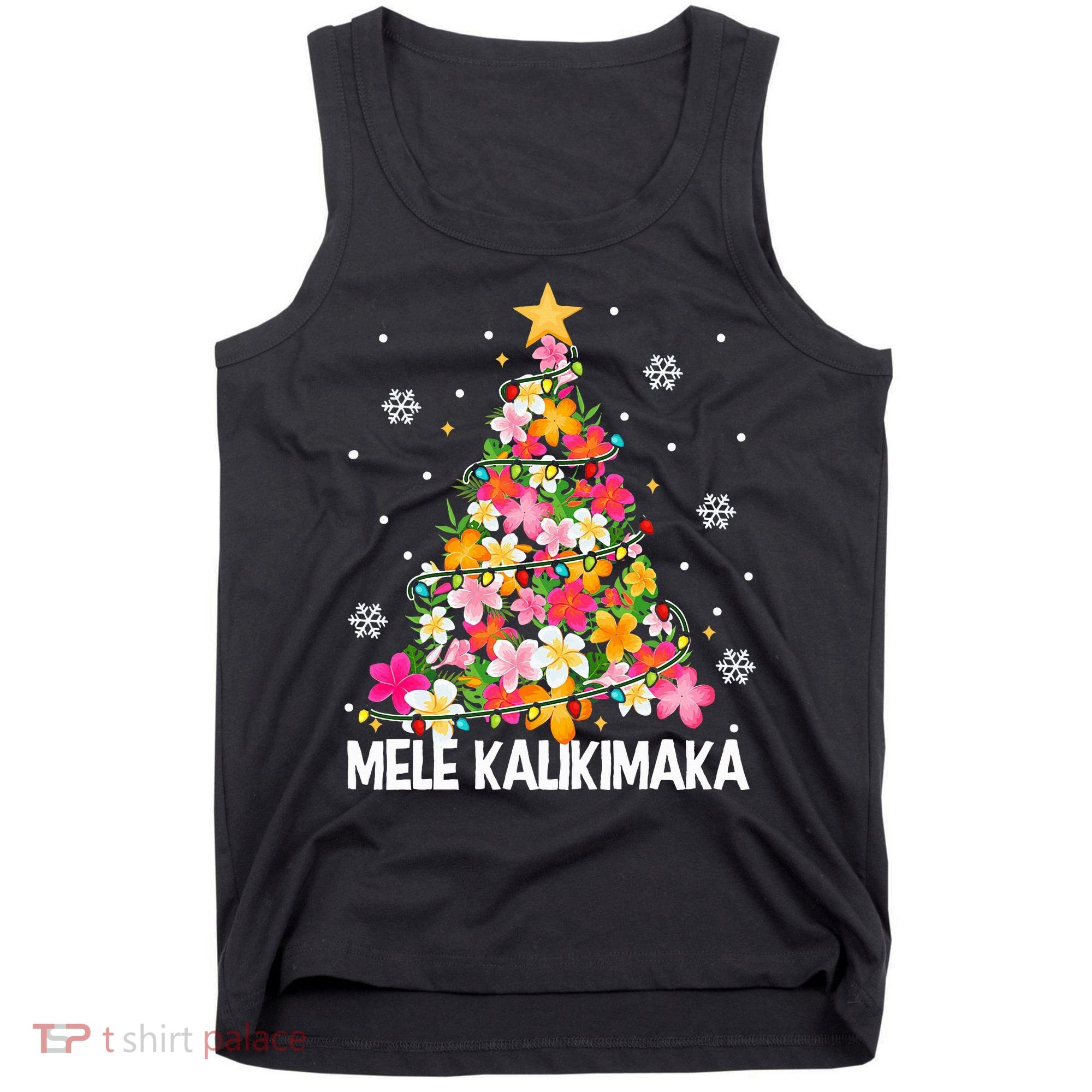 Hawaiian Floral Christmas Tree Mele Kalikimaka Tropical Xmas Tank Top