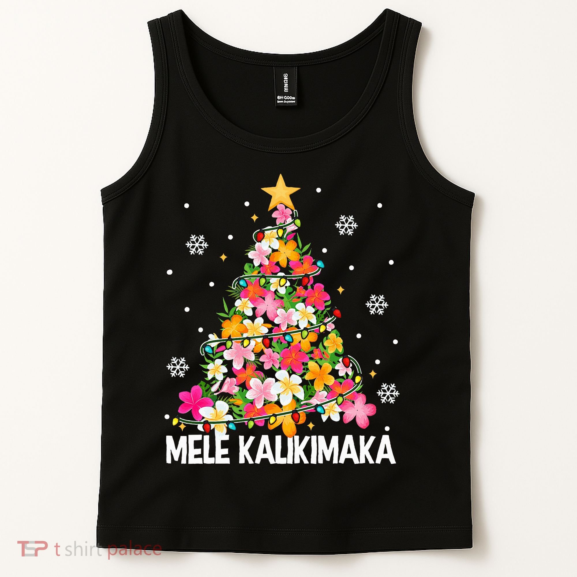 Hawaiian Floral Christmas Tree Mele Kalikimaka Tropical Xmas Tank Top