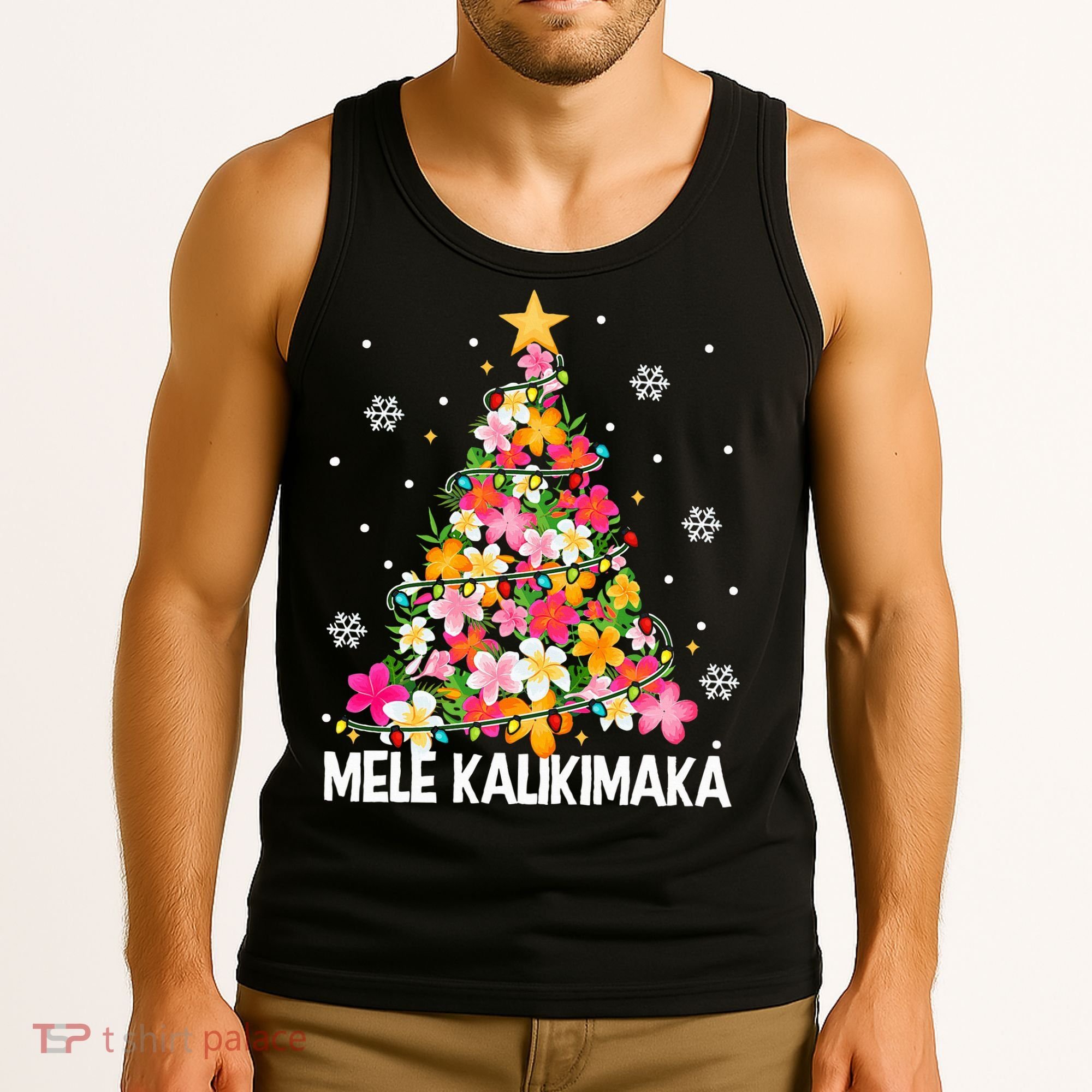 Hawaiian Floral Christmas Tree Mele Kalikimaka Tropical Xmas Tank Top