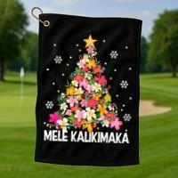 Hawaiian Floral Christmas Tree Mele Kalikimaka Tropical Xmas Golf Towel thumb 1