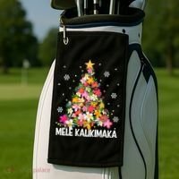 Hawaiian Floral Christmas Tree Mele Kalikimaka Tropical Xmas Golf Towel thumb 2