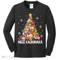 Hawaiian Floral Christmas Tree Mele Kalikimaka Tropical Xmas Kids Long Sleeve Shirt thumb 0