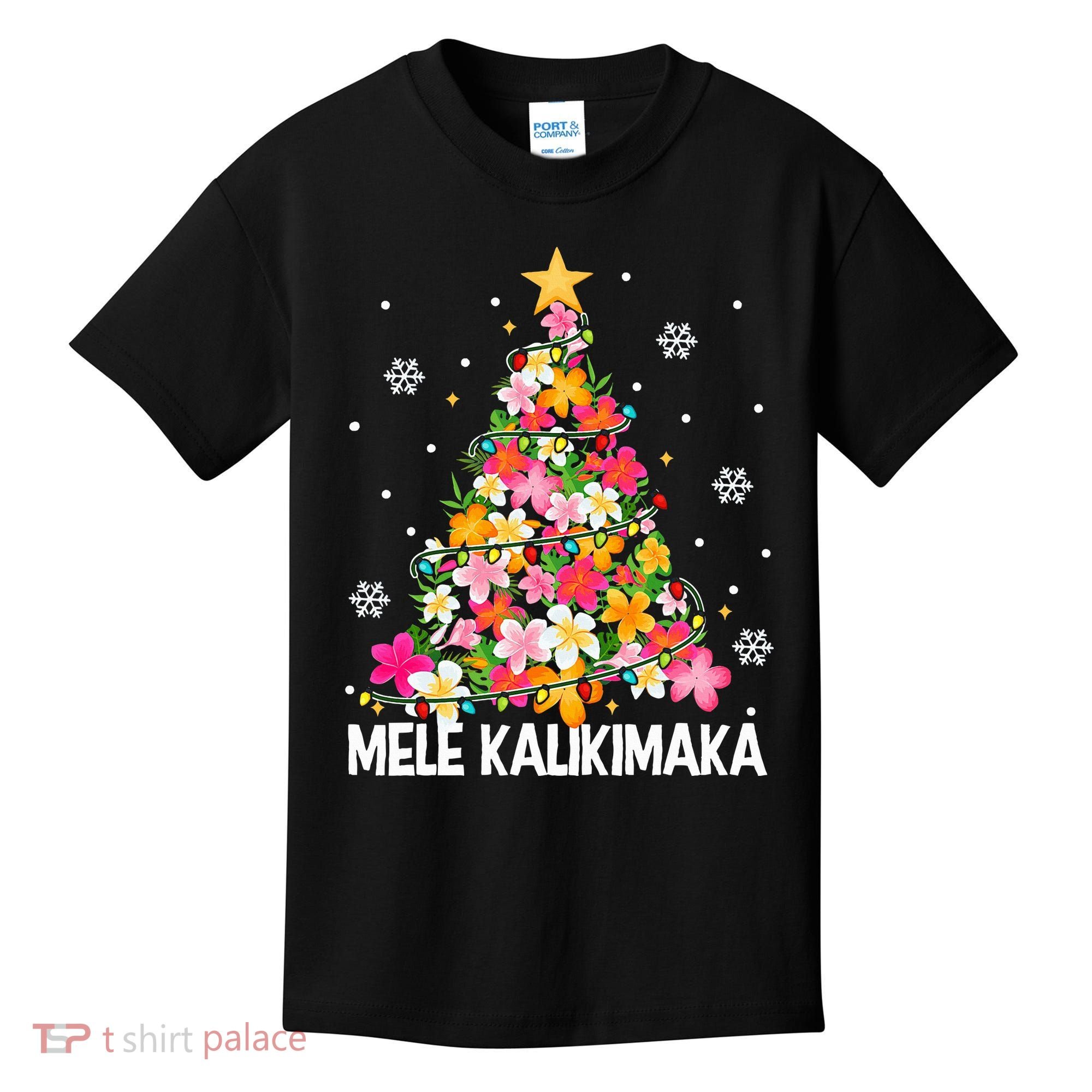 Hawaiian Floral Christmas Tree Mele Kalikimaka Tropical Xmas Kids T-Shirt