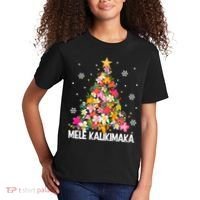 Hawaiian Floral Christmas Tree Mele Kalikimaka Tropical Xmas Kids T-Shirt thumb 2