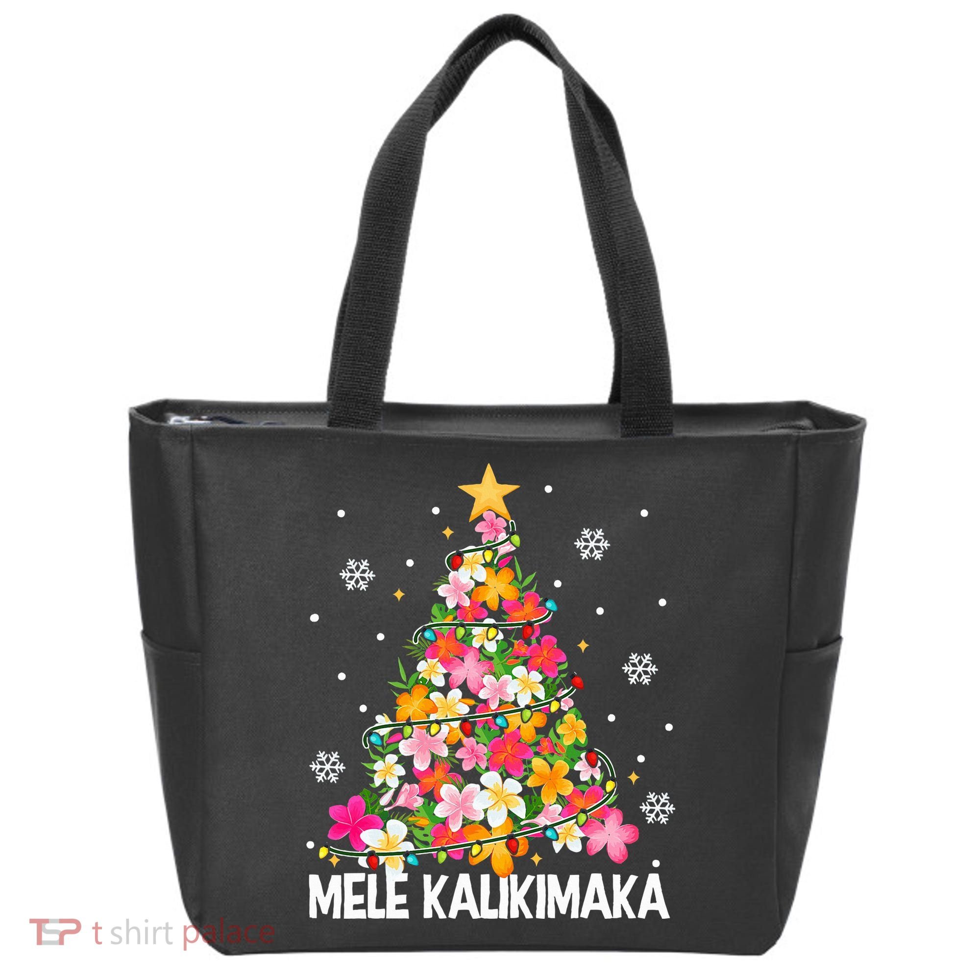Hawaiian Floral Christmas Tree Mele Kalikimaka Tropical Xmas Tote Bag
